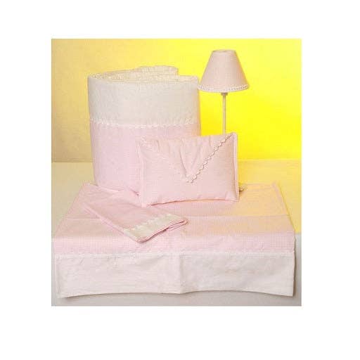 Sandra Adrubau - Wholesale Cot/Crib Sheets - Baby crib sheet set 70 cm (2 pcs.) in pink gingham design and white lace, made of premium quality cotton.3