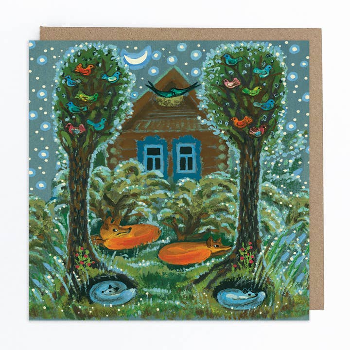 Foxes Sleeping Greeting Card for wholesale by Kapelki Art