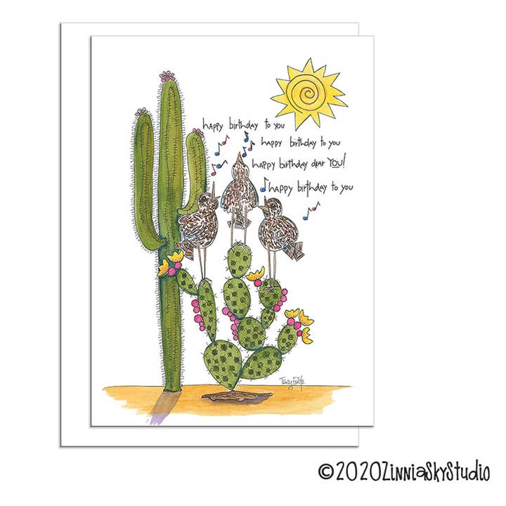 Southwest Singing Quail | Birthday Card for wholesale by Zinnia Sky Studio LLC