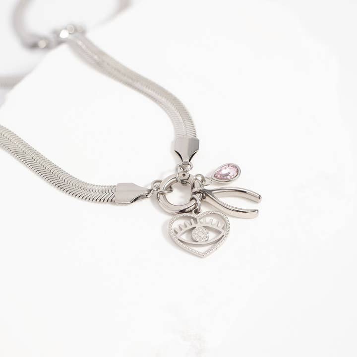 WJW - Wholesale Pendant/Charm Necklace - 18K Gold PVD Herringbone Charm Holder Necklace11