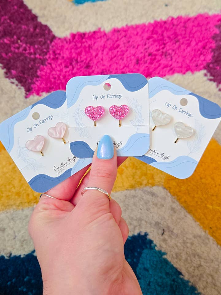 Clip On Heart Valentine's Day Earrings | Nickel Free Stud for wholesale by Creative Angle Customs