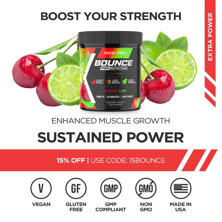 Bounce Nutrition - Wholesale Oral Supplement/Vitamin - Creatine Gummies - Cherry Lime6