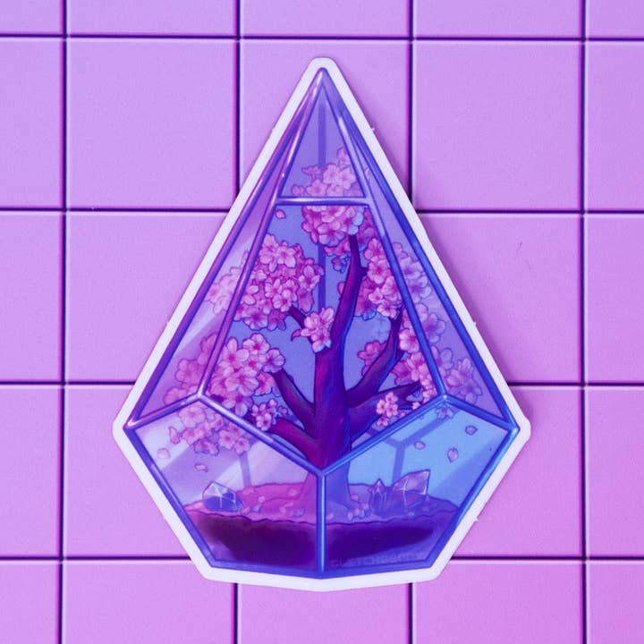 Sakura Terrarium Clear Vinyl Sticker for wholesale by Glitchberry