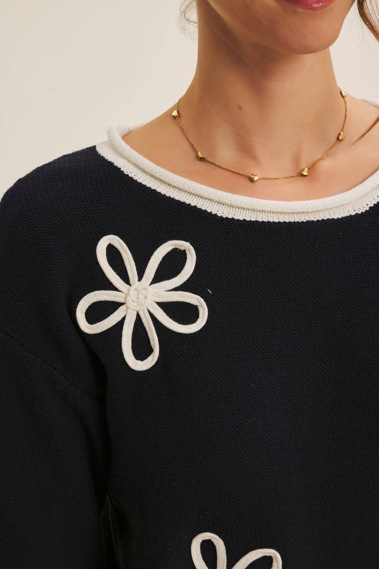 in february - Wholesale Knit Sweater - Women's - EFFORTLESS COMFORT CONTRAST FLORAL APPLIQUE SOFT SWEATER22