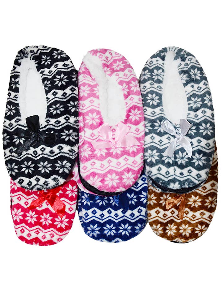 Cap Zone – wholesale Strumptofflor – Dam – Chevron Snowflake Sherpa Fleece Lounge Strumpa Tofflor
