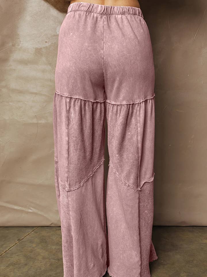 FULL TIME PURCHASE - Wholesale Pants - Women's - Mineral Wash Tiered Wide Leg Patchwork Drawstring Pants5