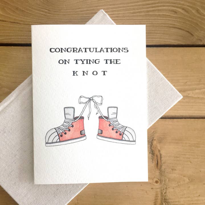 kenziecards - Wholesale Wedding Card - Wedding – “Tying the Knot” Pair of Sneakers Greeting Card 0