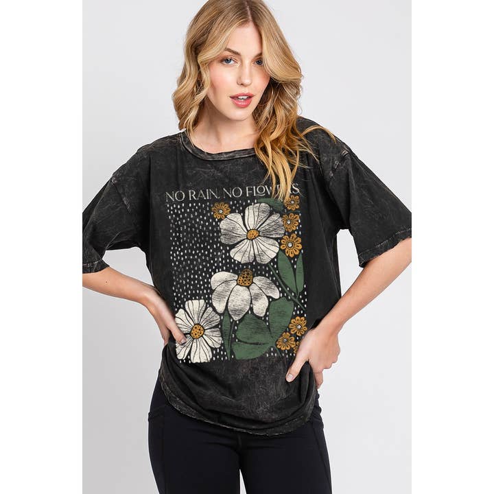 NO RAIN NO FLOWERS OVERSIZED GRAPHIC TEE for wholesale by HRTandLUV