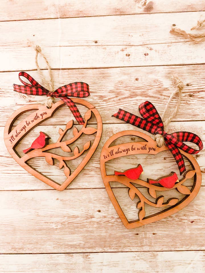 Cardinal Heart Christmas Ornament for wholesale by Three Busy Bees Creations