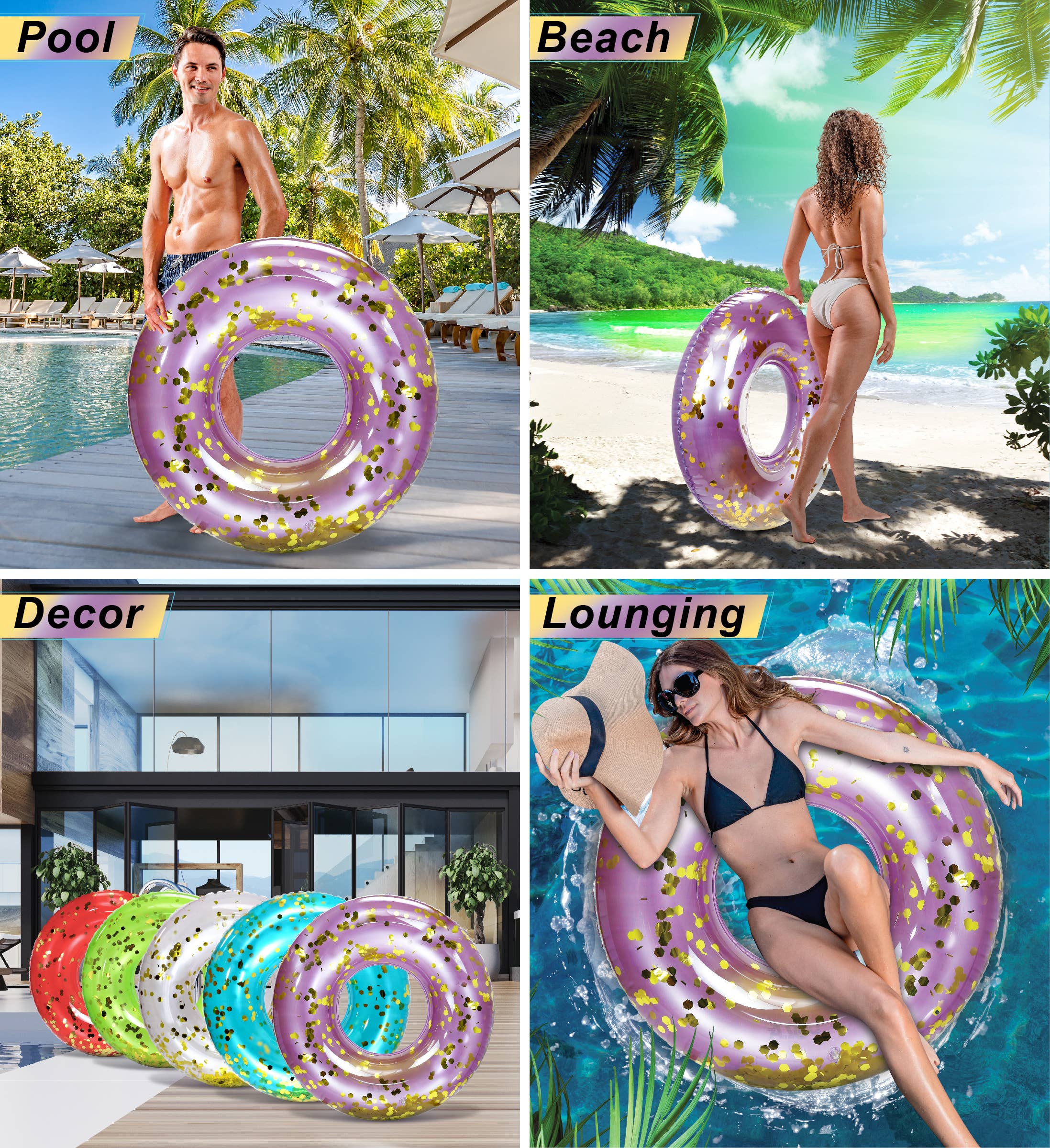 Cota Global – Insufláveis por atacado – Bóia de Piscina - Tubo de 36 Polegadas - Roxo Dourado2