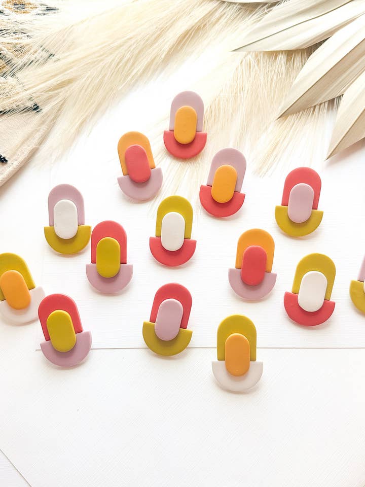 Bright funky stud for wholesale by Freckled Wing Design