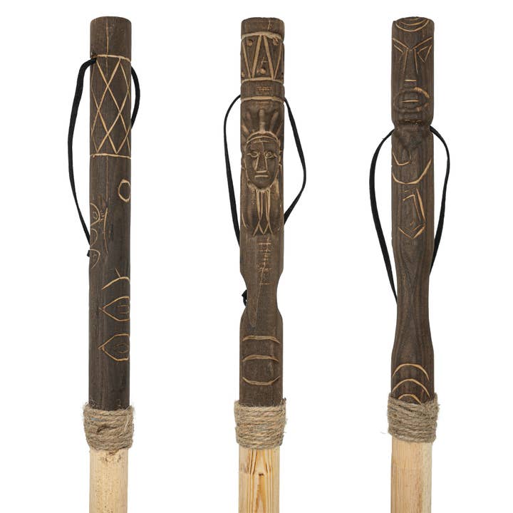 Carved Totem Walking Sticks w/ Compass for wholesale by Pawnee Bill’s