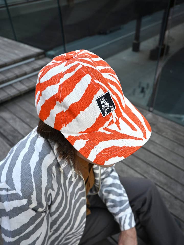"Zebra Without a Cause" Linen Cap for wholesale by Natali Koromoto