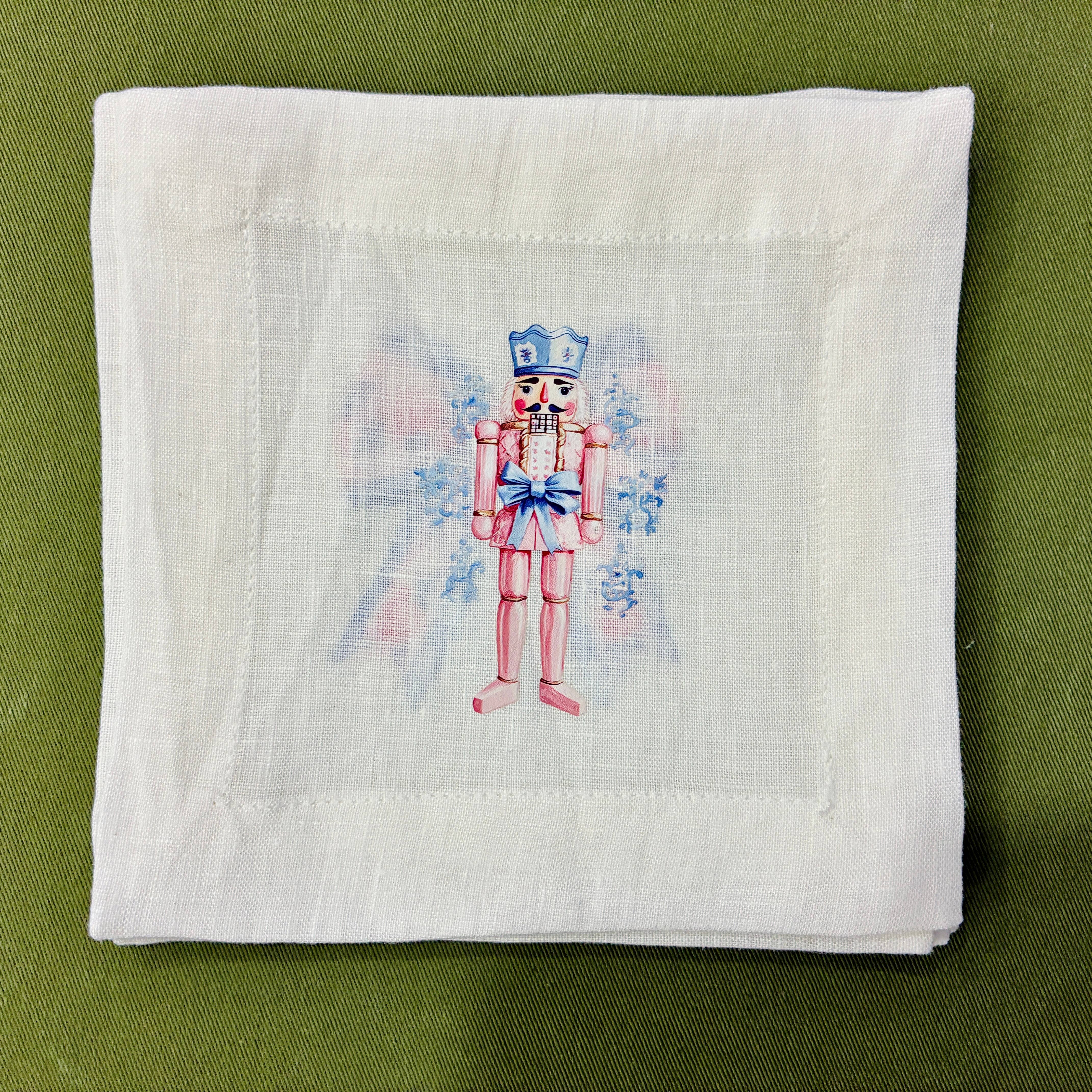Belle Linen - Wholesale Dinner & Cloth Napkin - Christmas Characters White Linen Cocktail Napkins4