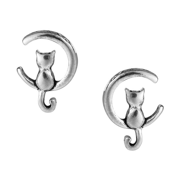 Orecchini a forma di gatto carino sulla luna (USA-DDP) per la vendita all'ingrosso da parte di Silver Jewellery Cavern Wholesale