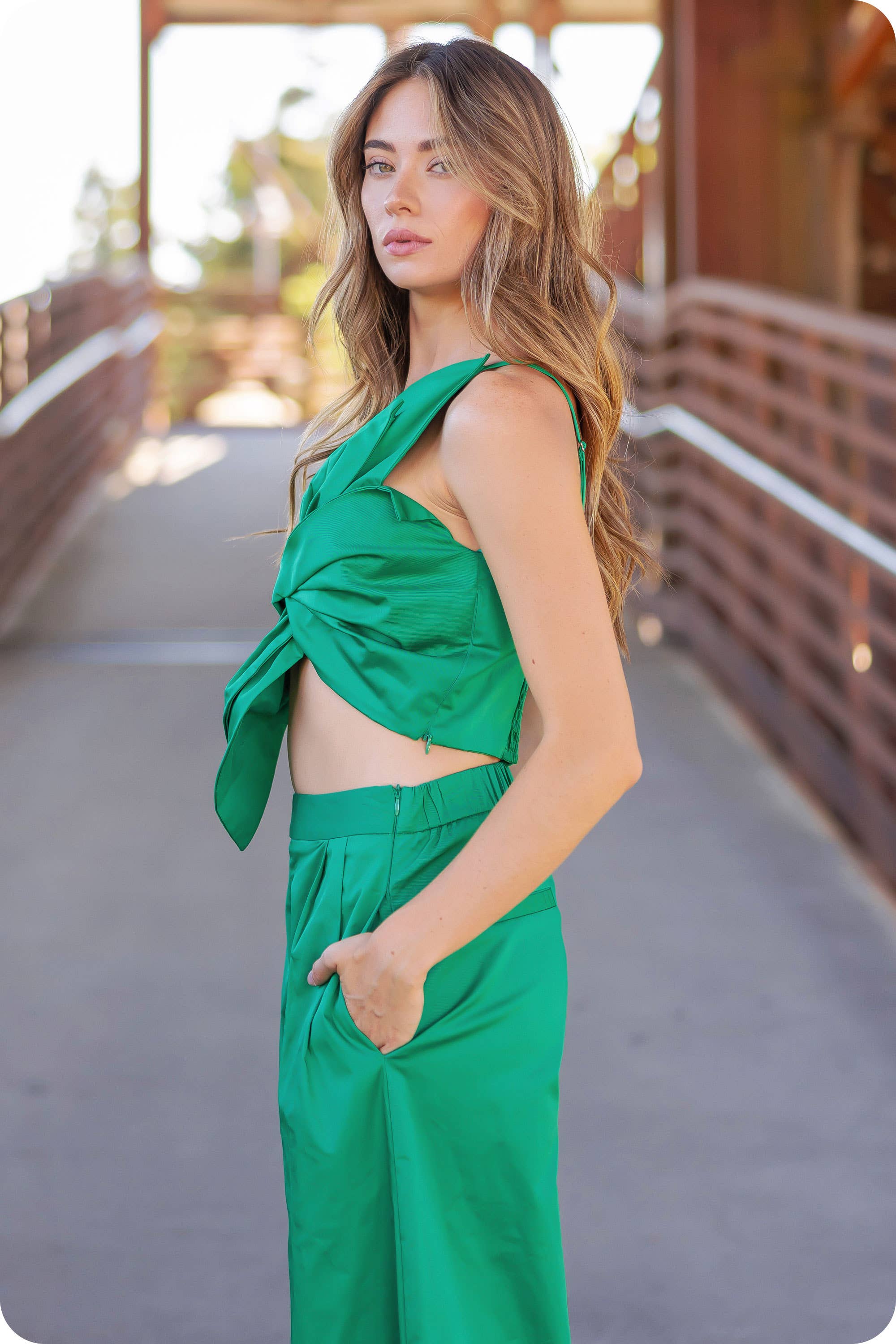 Strut & Bolt - Wholesale Shirt - Women's - One-Shoulder Knotted Flower Bow Crop Top35