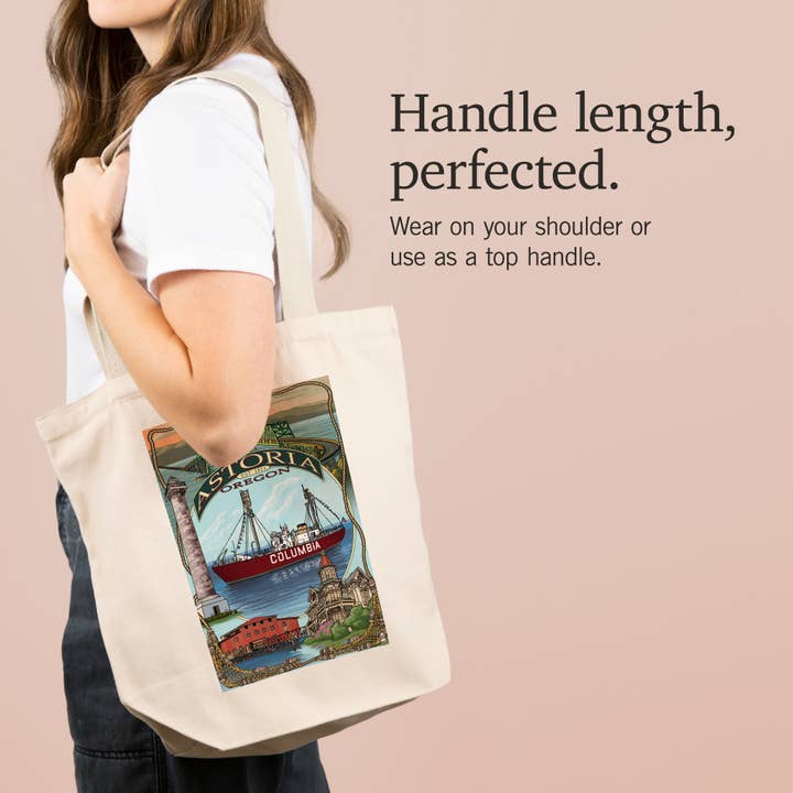 Lantern Press - Wholesale Tote Bag - Unisex - ORGANIC TOTE BAG Astoria, Oregon, Montage
