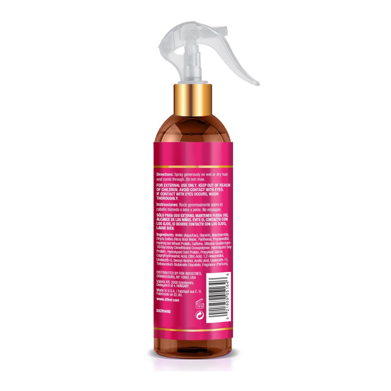 KT Supply - Vendita all'ingrosso Balsamo per capelli - Difeel Leave-In Conditioning Spray, Acqua di Riso, 8 oz1
