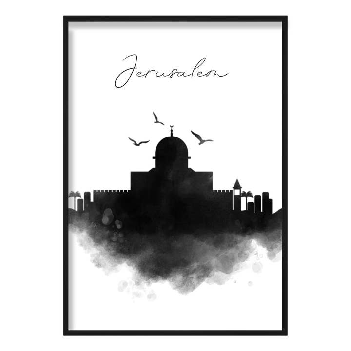 Jerusalem Watercolour Skyline Cityscape Print for wholesale by Artze Wall Art