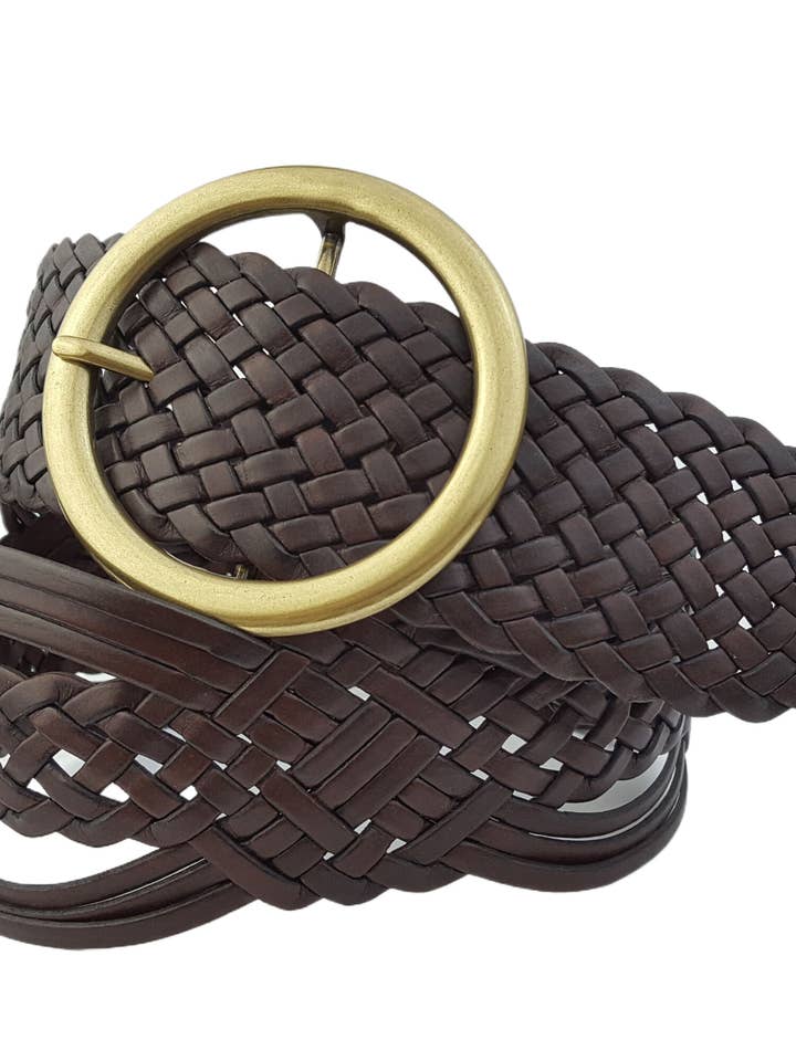 Handgeflochtener Ledergürtel mit klassischer runder Schnalle für den Großhandel von Axesoria West