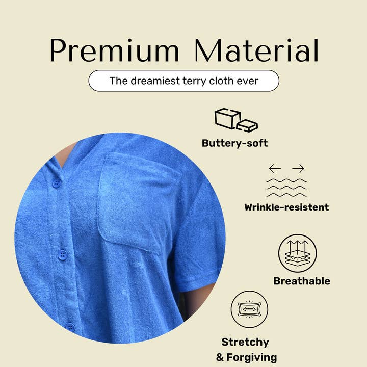 Bette - Wholesale Swim Cover Up - Women's - Cabana Sapphire Blue Terry Lounge Top5