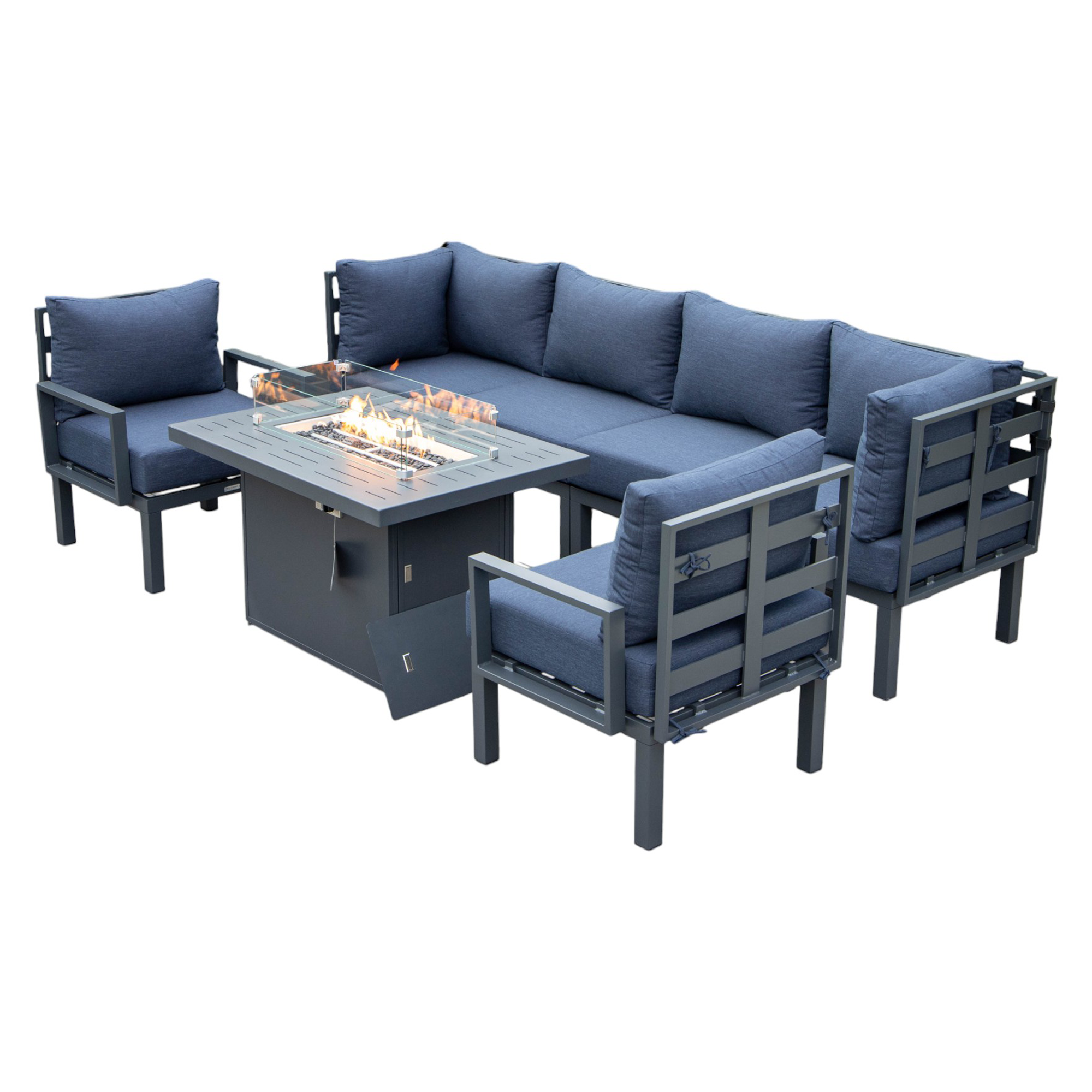 LeisureMod - Wholesale Patio Set - Chelsea 7-Piece Patio Sectional Set with Fire Pit Table15