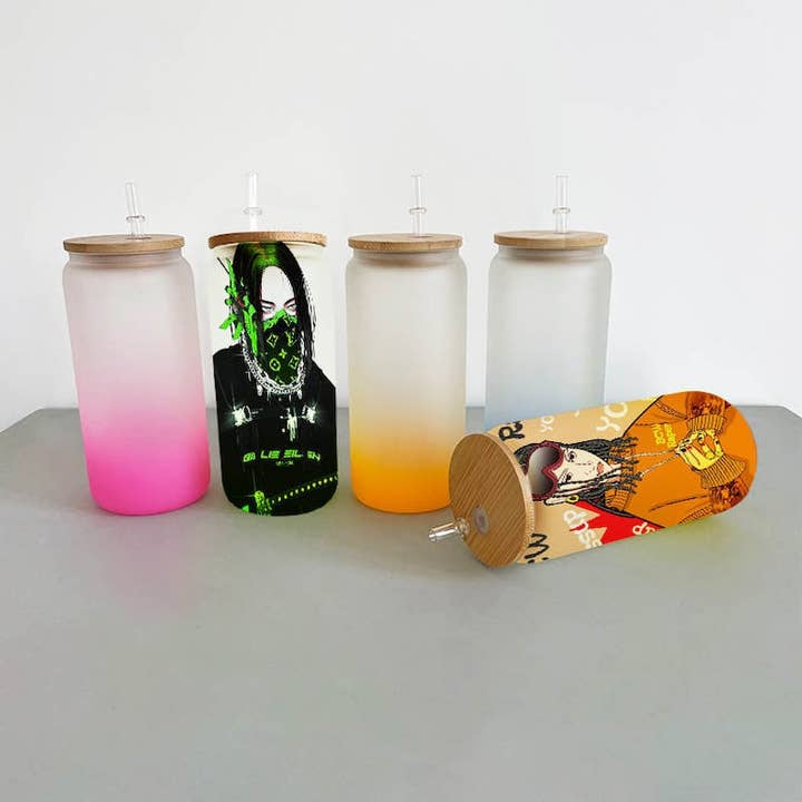 Pretty Penny - Wholesale Drinking Glass/Cup - 16oz Ombre Color Gradient Frosted Sublimation Glass Can