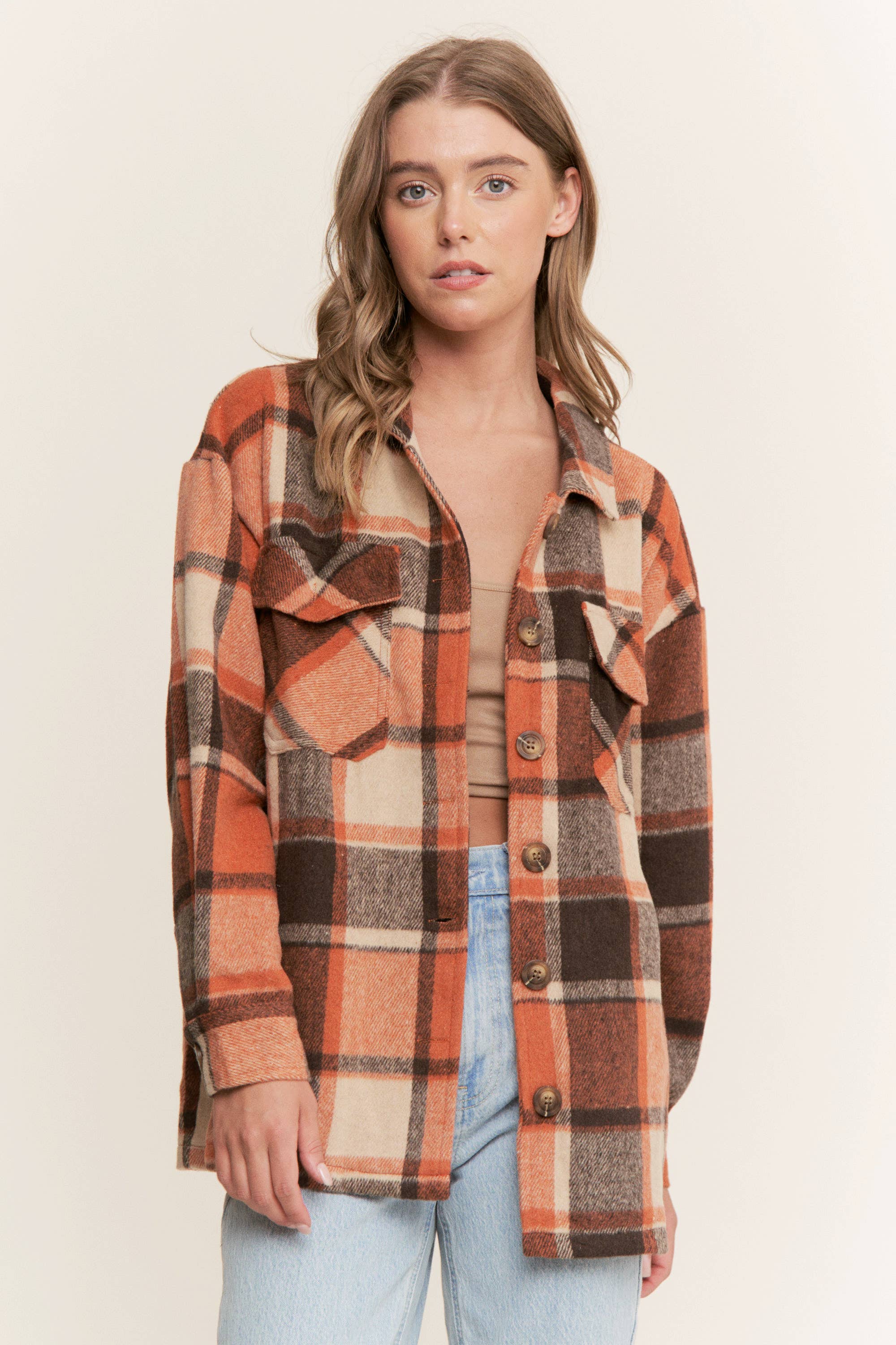 Sweet Generis - Wholesale Shirt Jacket/Shacket - Women's - FUZZY PLAID BUTTON DOWN FLANNEL SHIRT JACKET32