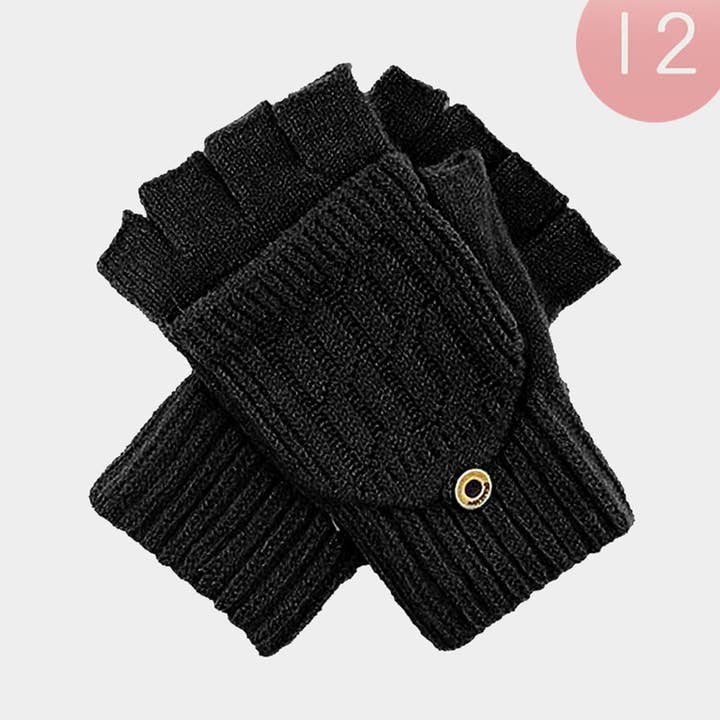 12 Pares - Luvas de Inverno Tricotadas sem Dedos com Tampa Rebatível por atacado de Madeline Love