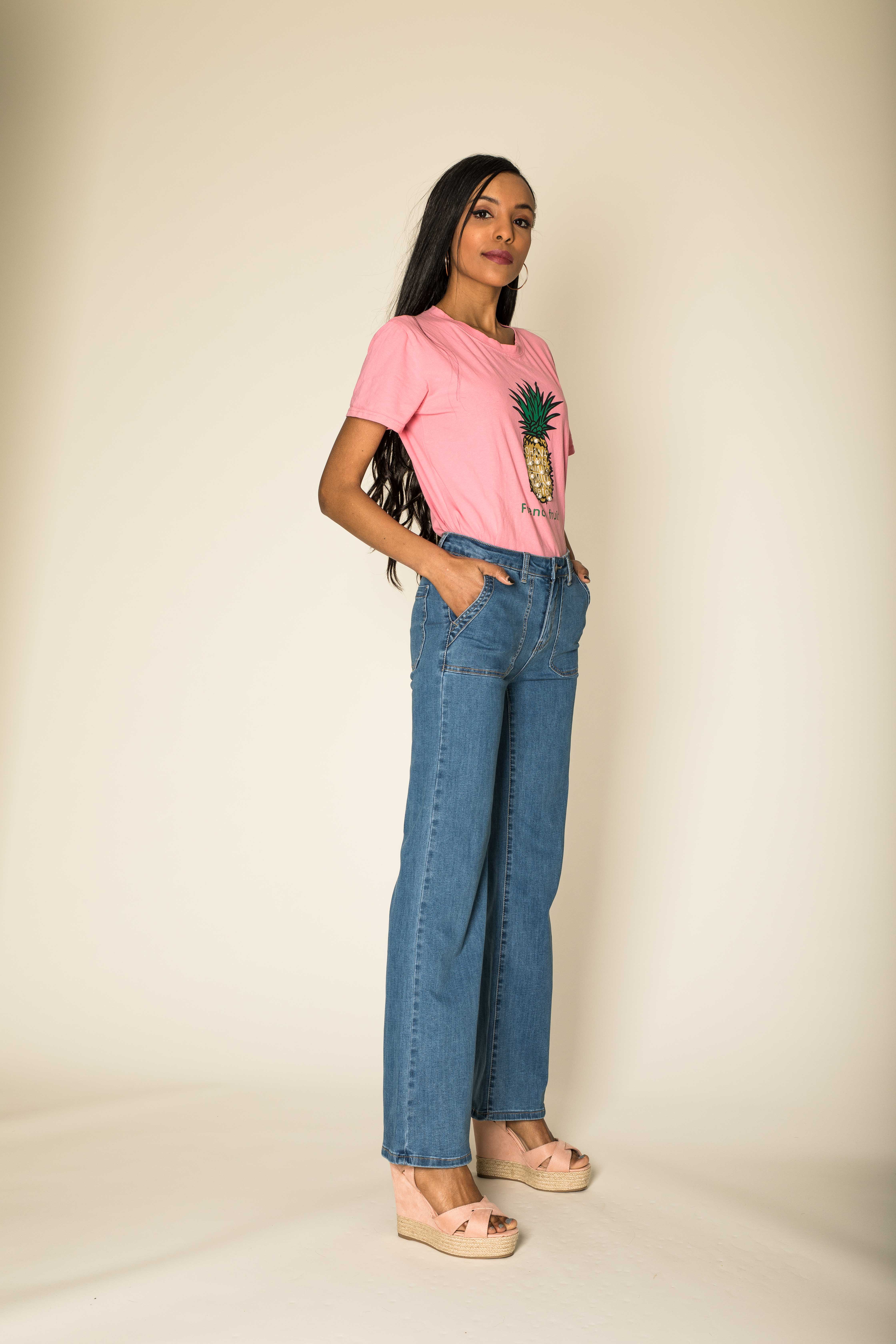 Nina Carter - Vendita all'ingrosso Jeans - Donna - Jeans svasati elasticizzati a vita alta larghi P12326