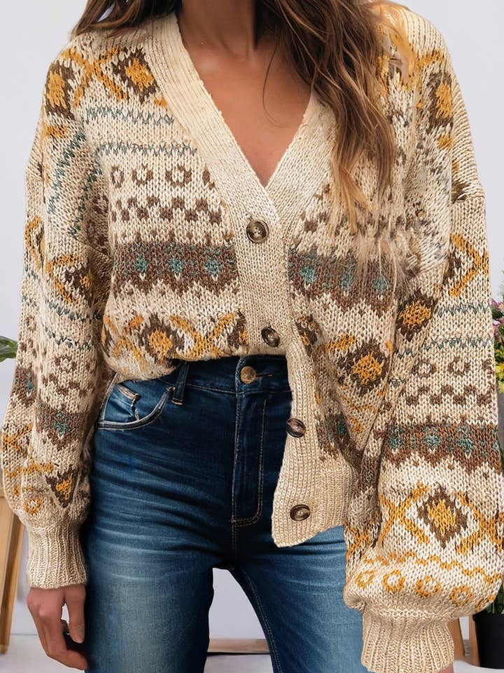 Western Pattern Knitted Button Cardigan Sweater (S-XL) for wholesale by 66DISCO