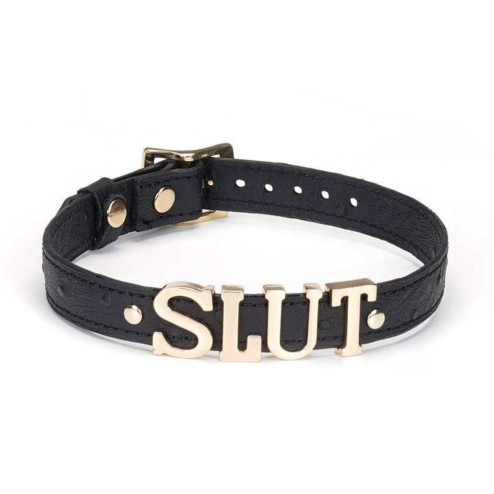 Liebe Seele - Vendita all'ingrosso Girocollo/collier - Demon's Kiss, collana in pelle nera con grandi lettere SLUT1