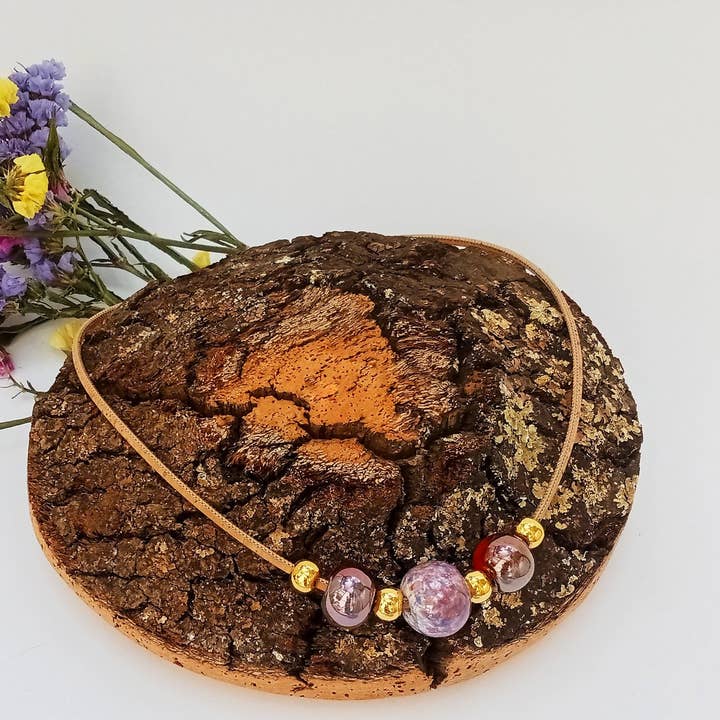 Natural Cork Necklace with Lilac Ceramics for wholesale by Line Cork