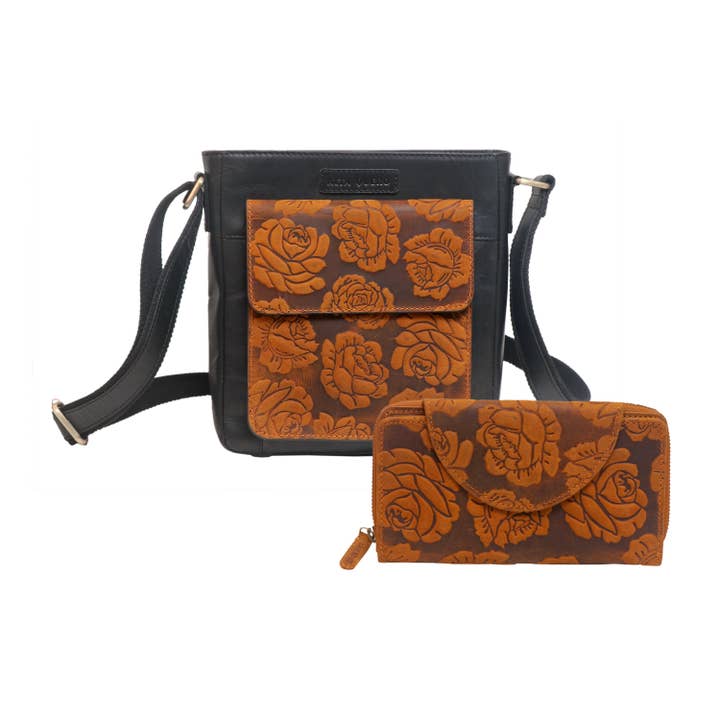 Genuine Leather Embossed (Crossbody and Wallet Set) - Rose for wholesale by Alta Quero