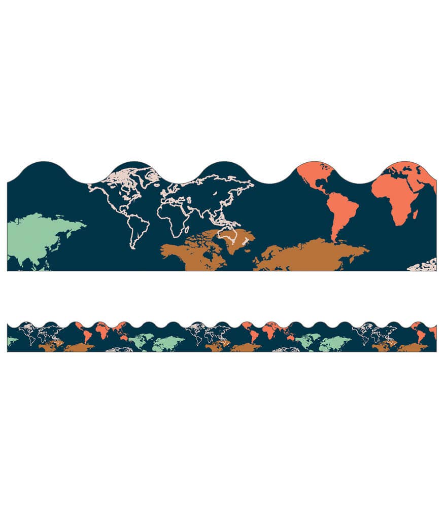 Carson Dellosa Education - Wholesale Bulletin Board - Let's Explore World Map Scalloped Bulletin Board Borders0