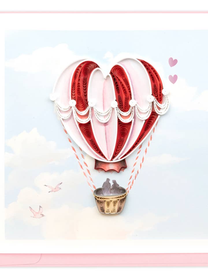 Biglietto di auguri in mongolfiera a forma di cuore trapuntato per la vendita all'ingrosso da parte di Quilling Card