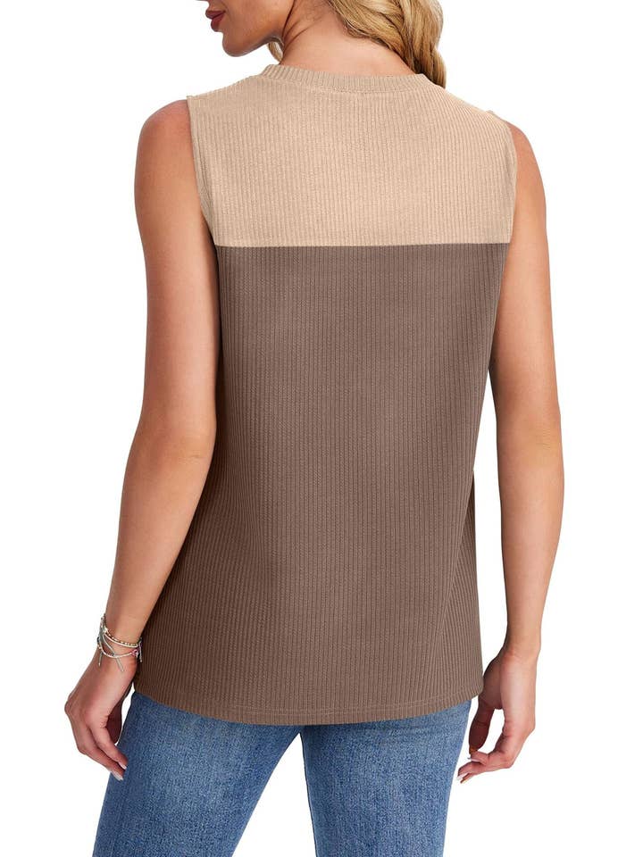 Lovesoft - Wholesale Knit Top - Women's - Women’s Color Block Sleeveless Knit Top Summer Casual
