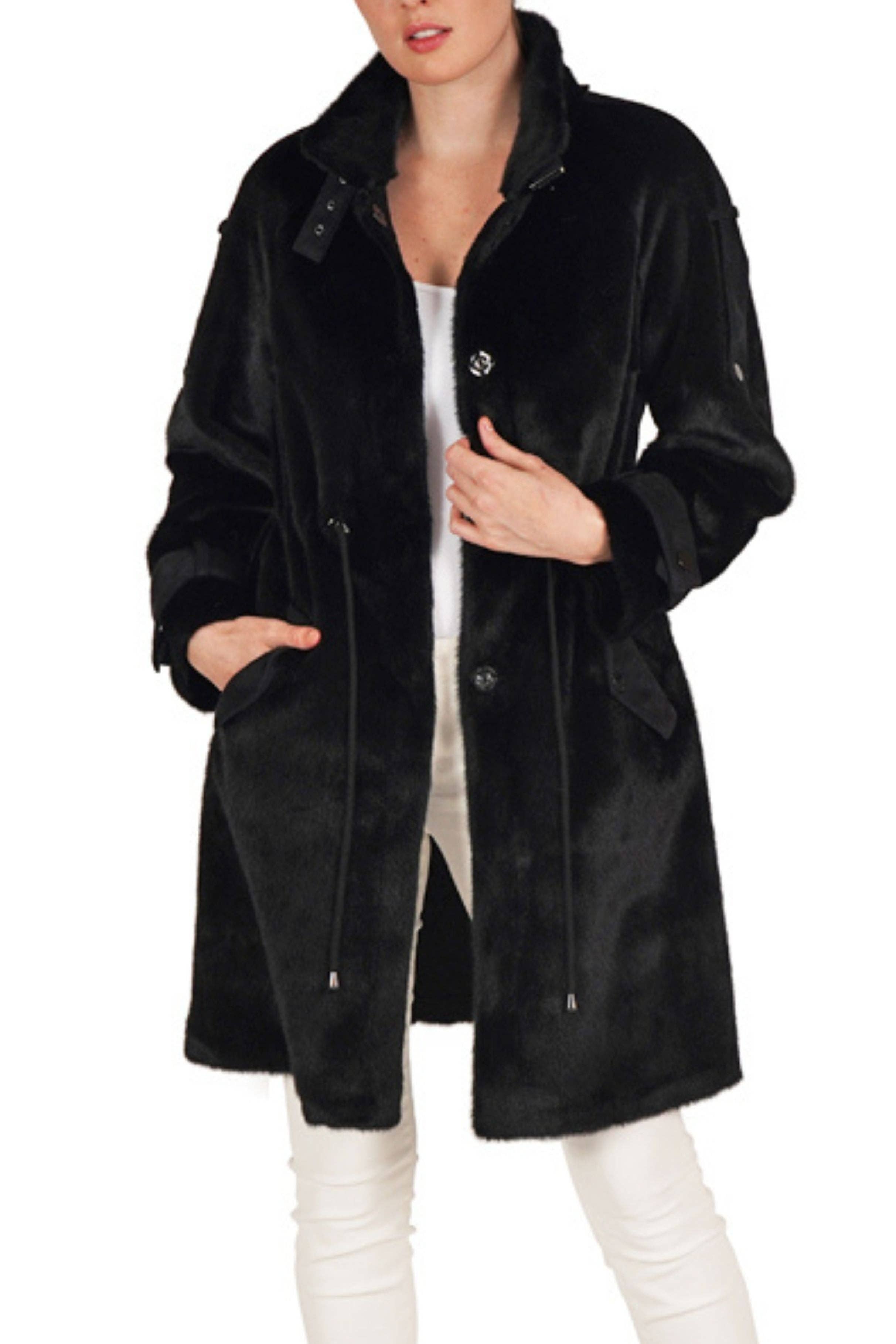 BLACK Love Token Drawstring Waist Parka Jacket for wholesale on Faire