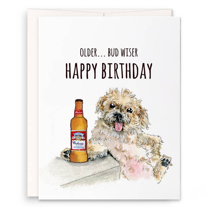 ældre Budwiser Hund - Funny Fødselsdag Card for engroshandel hos Liyana Studio