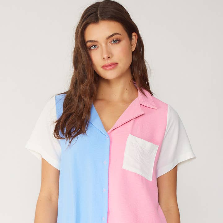 ST3695-A - COLOR BLOCK FLOWY BUTTON DOWN SHIRT and other Purchase Wholesale color block button down. Free Returns & Net 60 Terms on Faire trending on Faire.