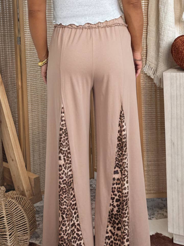 Straw Yellow Mineral Wash Leopard Plus Size Wide Leg Pants (S-4X) for wholesale on Faire9