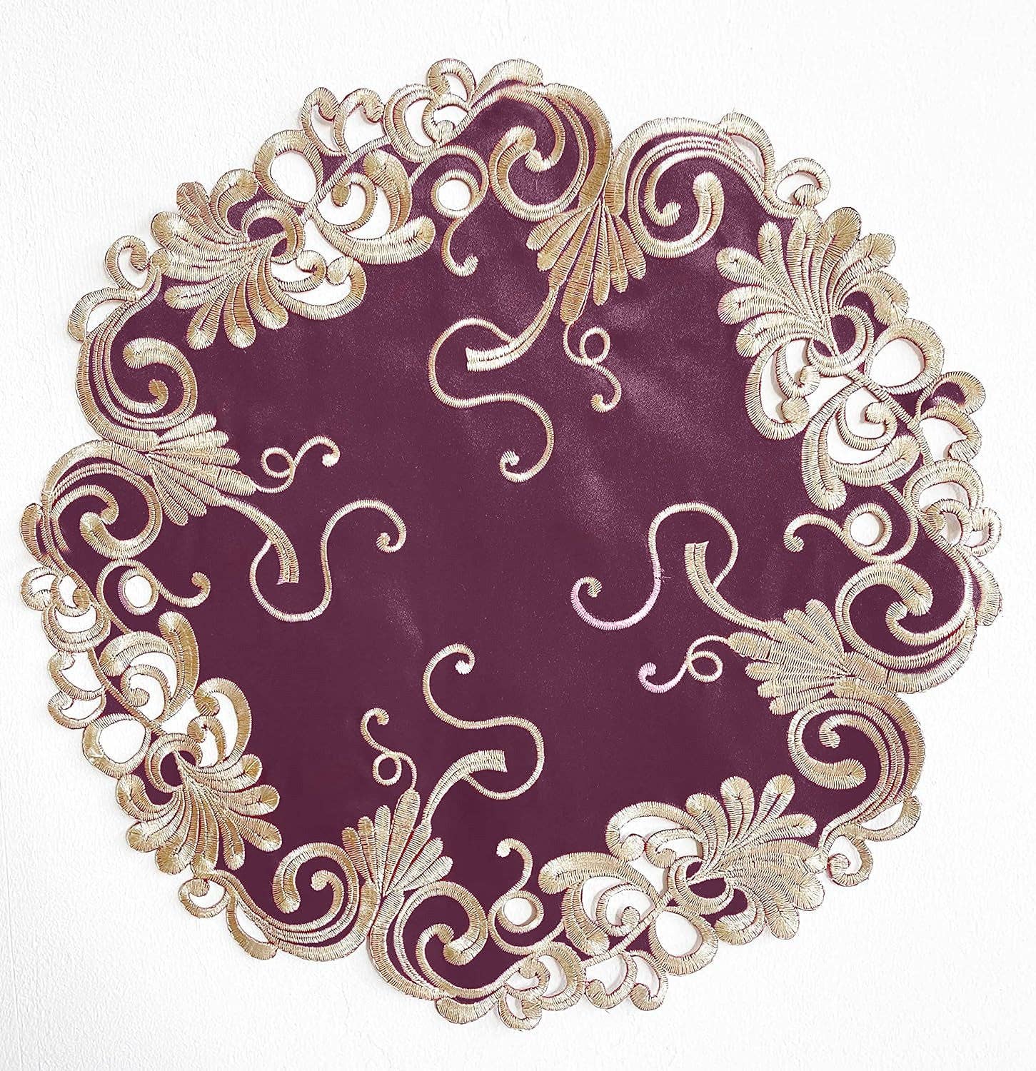 Decozen - Wholesale Doily - Decozen Set of 12 Doilies for Table, Lace Doilies - Rustic, Crochet, Farmhouse, Kitchen, Round Table Placemats - Valentines Day Decorations - 15 inch Gold Burgundy, The Chantelle Collection (Copy) (Copy)0