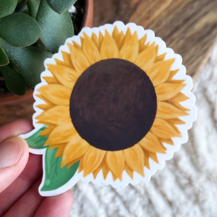 Adhesivo de vinilo girasol pintado, 3x3" para venta al por mayor de Chez Louie Designs