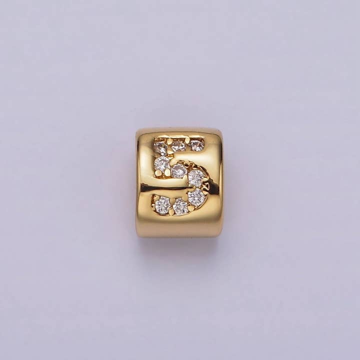 Aim Eternal - Wholesale Individual Charm/Pendant - 14K Gold Filled 0-9 Number Clear Micro Paved CZ Slider Bead Spacer | B-807~B-8115