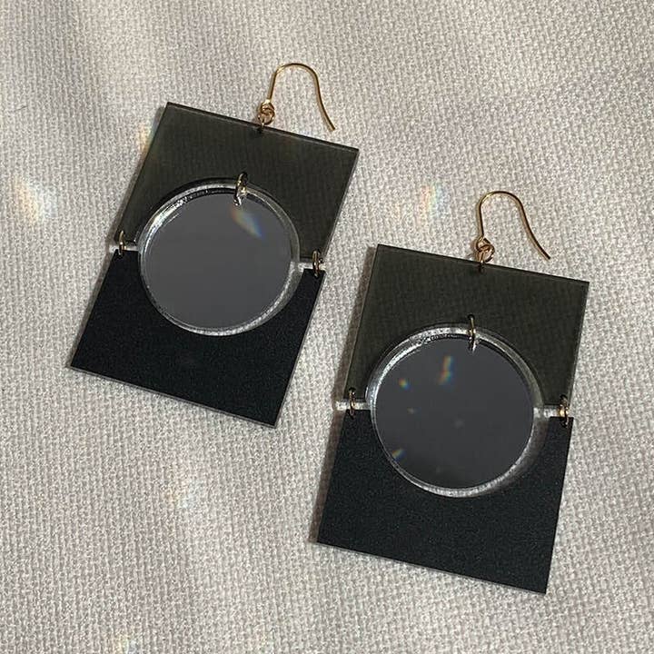 Framed Dark | Lasercut Acrylic Statement Mirror Earrings for wholesale by By Akki