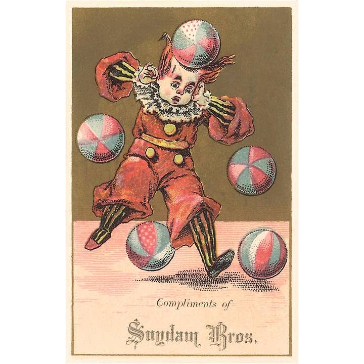 Biglietto d'auguri TC-258 Piccolo Clown con Palloni da Spiaggia per la vendita all'ingrosso da parte di Found Image Press