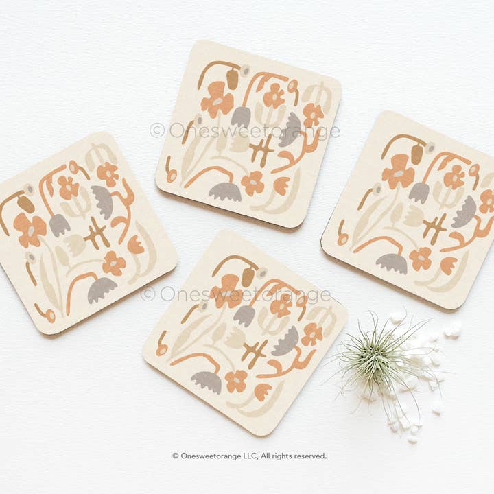 Lot de 4 sous-verres floraux Boho Floral pour la vente par Onesweetorange