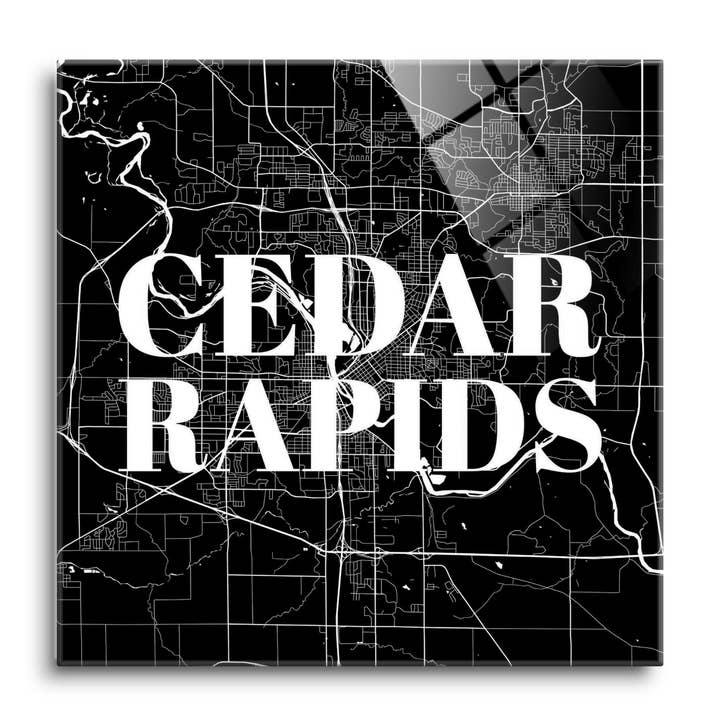 Minimalistic B&W Iowa Cedar Rapids M|12x12 Glass Plaque for wholesale by Love Local