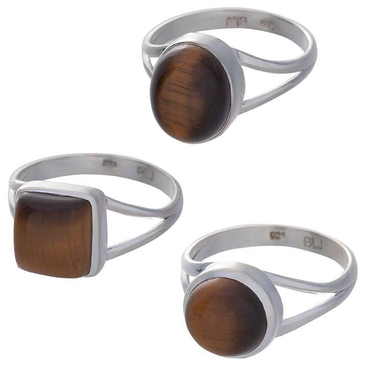 Tiger Eye Cabochon Split Shank Ring 8-12mm H for wholesale by Kheops International