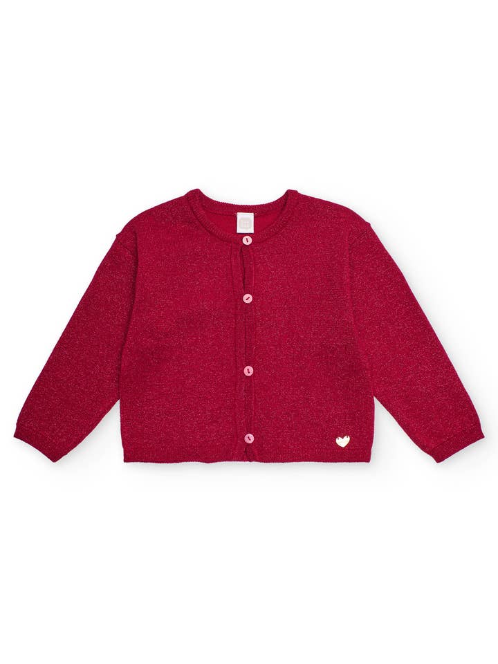 Flickkofta i glittrande stickat körsbärsfärgat garn för wholesale av tuc tuc